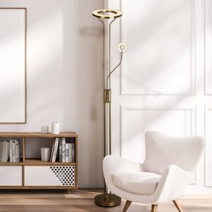 Searchlight LED stojací lampa Mother & Child, saténově leštěná mosaz, na čtení, stmívatelný, Mosaz / zlato, Obývací pokoj / jídelna, kov, Moderní