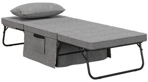 HOMCOM 4-v-1 skládací postel 75x190 cm, skládací postel pro dospělé s 8 cm tloušťkou matrace, cestovní postel s kovovým rámem, nastavitelné jednolůžko