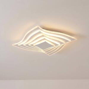 Lindby LED stropní svítidlo Rebeka, 47x47cm, dálkové ovládání, stmívatelný, Bílá / opál, Obývací pokoj / jídelna, kov, Moderní