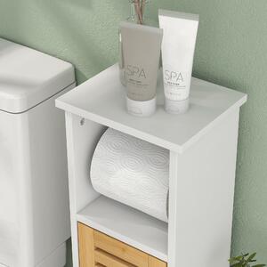 HOMCOM Koupelnová skříňka s držákem toaletního papíru a odnímatelnou tyčí 3 úrovně + držák toaletního papíru, 21 š x 17 h x 78 v cm, bambus a bílá | A