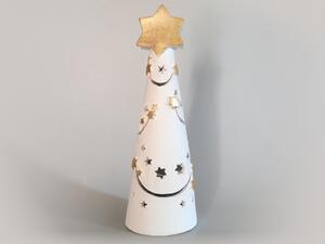 Vánoční svícen stromek s hvězdou - bílo-zlatý Keramika Andreas