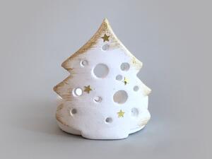 Vánoční svícen se stromkem - bílo-zlatý Keramika Andreas