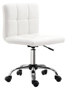 HOMCOM Kancelářská židle, ergonomická židle bez područek, výškově nastavitelná otočná židle, počítačová židle do kanceláře, studovny, umělá kůže, bílá
