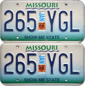 Americká SPZ Missouri Show Me State 265-YGL pár