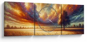 Obraz - Strom v poli (s hodinami) (90x30 cm)