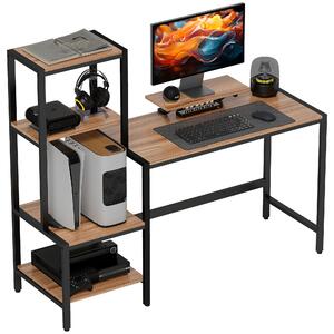 HOMCOM Stůl 150 x 48 cm Počítačový stůl s podstavcem na monitor, stojanem na CPU, policí na tiskárnu, 4 policemi, kovovým rámem pro domácí kancelář, l