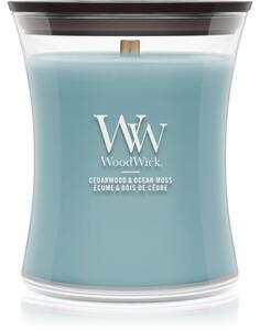 Woodwick Cedarwood & Ocean Moss vonná svíčka s dřevěným knotem 275 g
