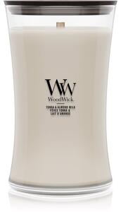 Woodwick Tonka & Almond Milk vonná svíčka s dřevěným knotem 610 g