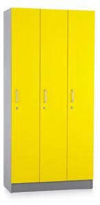 Dřevěná šatní skříňka Visio LUX - 3 oddíly, 90 x 42 x 190 cm, žlutá