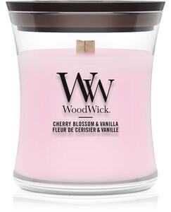 Woodwick Cherry Blossom & Vanilla vonná svíčka s dřevěným knotem 85 g