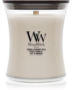 Woodwick Tonka & Almond Milk vonná svíčka s dřevěným knotem 275 g