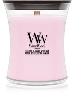 Woodwick Cherry Blossom & Vanilla vonná svíčka s dřevěným knotem 275 g