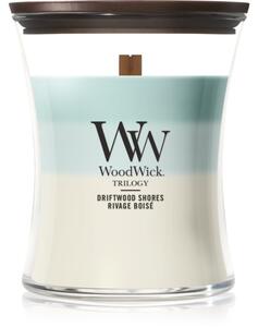 Woodwick Trilogy Driftwood Shores vonná svíčka s dřevěným knotem 275 g