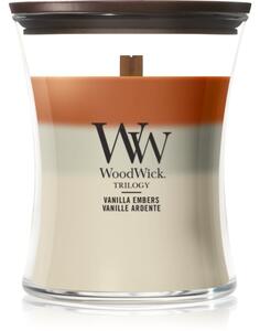 Woodwick Trilogy Vanilla Embers vonná svíčka s dřevěným knotem 275 g
