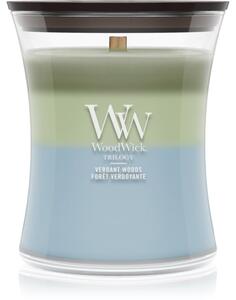 Woodwick Trilogy Verdant Woods vonná svíčka s dřevěným knotem 275 g
