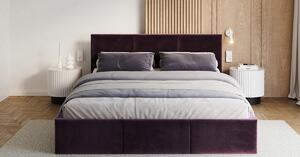 Čalouněná postel FRESIA 90x200cm Tmavě fialová Paris s úložným prostorem kovový rošt