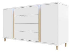 Komoda Aurelius 180 AR04 (bílá + lesk bílý + přírodní dýha)