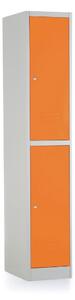 Kovová šatní skříňka - 2 boxy, 38 x 45 x 185 cm, cylindrický zámek, oranžová - ral 2004