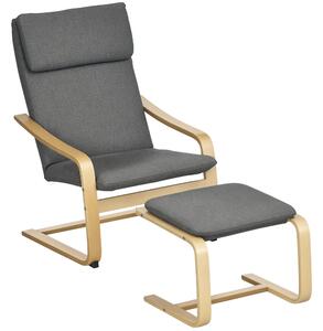 HOMCOM Křeslo s Podnožkou, Lounge Křeslo s Ottomanem, Čtecí Křeslo, Křeslo s Opěrkou Rukou, Houpací Křeslo, Relaxační Křeslo s Lněným Potahem pro Obýv