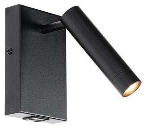 Moderní nástěnné svítidlo černé s nastavitelným USB - Croft