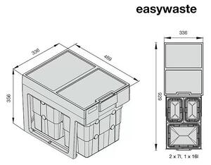 Výsuvný odpadkový koš Essensa Easywaste / 2x 7 l / 1x 16 l / 3 vyjímatelné vnitřní přihrádky / plast / šedá