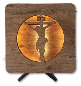 "Ježíš na kříži s pulzujícím světlem" lampa 19x19cm provedení povrchu: dub B
