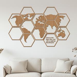 Dřevěná mapa světa Hexagon Zvolte barvu dekoru: Horský dub | Rozměry (cm): 93x60