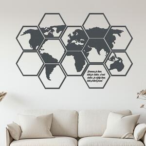 Dřevěná mapa světa Hexagon Zvolte barvu dekoru: Antracitová | Rozměry (cm): 147x95