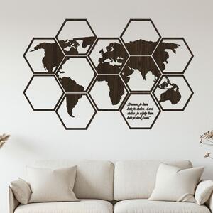 Dřevěná mapa světa Hexagon Zvolte barvu dekoru: Wenge | Rozměry (cm): 93x60