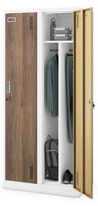 Zaměstnanecká skříňka čtyřkomorová bílá/ořech, 800x1800x500 mm: KACPER Eco Design