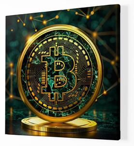 Obraz na plátně - Bitcoin, zářící zlatý emerald FeelHappy.cz Velikost obrazu: 120 x 120 cm