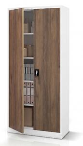 Kovová kancelářská skříň na dokumenty bílá / ořech, 900x1950x400 mm: JAN H Eco Design