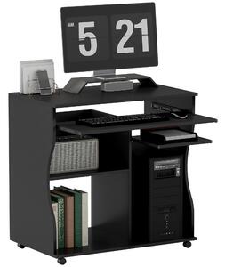 HOMCOM Stůl s Kolečky 80 x 48 cm Počítačový Stůl Kancelářský Stůl s Držákem na Monitor, Zásuvkou na Klávesnici, Policí na Úložné Prostředky, PC Stůl p