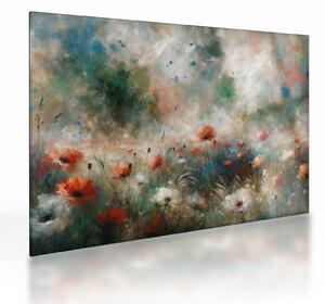 Skleněný obraz - Abstrakce pole s vlčími máky (70x50 cm)