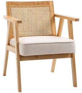 HOMCOM Křeslo do obýváku Relaxační židle s opěrkami, sedákem, lounge křeslo s ratanovým opěrákem, čtecí křeslo s vzhledem lnu, dřevěný rám, čalouněné
