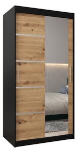 Šatní skříň 100 cm se zrcadlem Verika 2 100 (černá + dub artisan)