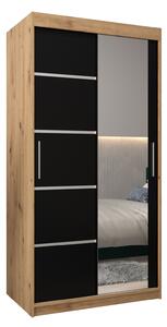 Šatní skříň 100 cm se zrcadlem Verika 2 100 (dub artisan + černá)