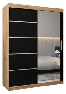 Šatní skříň 150 cm se zrcadlem Verika 2 150 (dub artisan + černá)