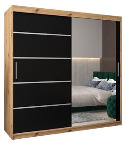 Šatní skříň 200 cm se zrcadlem Verika 2 200 (dub artisan + černá)