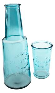 Modrá skleněná karafa se sklenicí, 800 ml