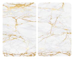 Sada 2 skleněných krytů na sporák v bílo-zlaté barvě Wenko Marble, 52 x 30 cm