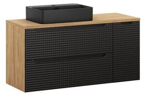 Comad Závěsná skříňka Luxor Black Trust s deskou a umyvadlem 120 cm černá/dub olejovaný