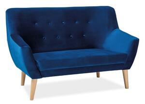 Pohovka Nordic II Velvet, modrá / přírodní dřevo