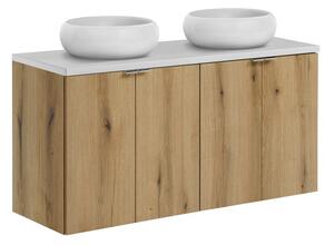 Comad Závěsná skříňka Nova Oak s deskou a umyvadlem 120 cm dub coast evoke/bílá
