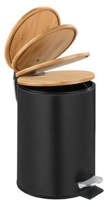Černý odpadkový koš s bambusovým víkem Wenko Tortona, 3 l