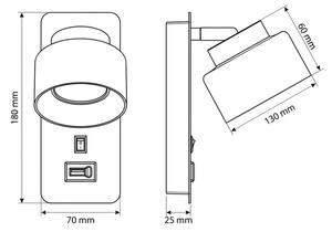 Brilagi - LED Nástěnná lampa s USB portem AURA LUX 1xGX53/30W/230V černá/kouřová