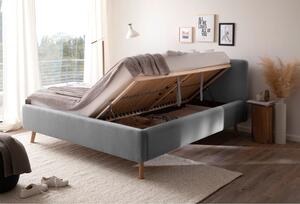 Šedá čalouněná dvoulůžková postel s úložným prostorem s roštem 160x200 cm Mattis – Meise Möbel
