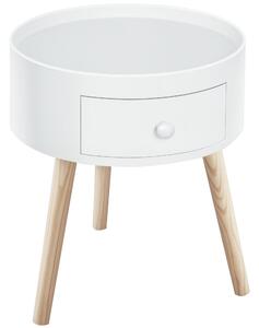 HOMCOM Kávový Stolek s Šuplíkem, Kulatý Boční Stolek s Dřevěnými Nohami pro Obývací Pokoj 38 x 38 x 45 cm, Bílý | Aosom