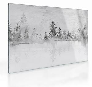 Skleněný obraz - Jeleni u jezera (70x50 cm)