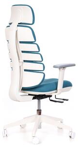 Kancelářská ergonomická židle SPINE WHITE s podhlavníkem — látka, nosnost 130 kg, více barev Tmavě šedá